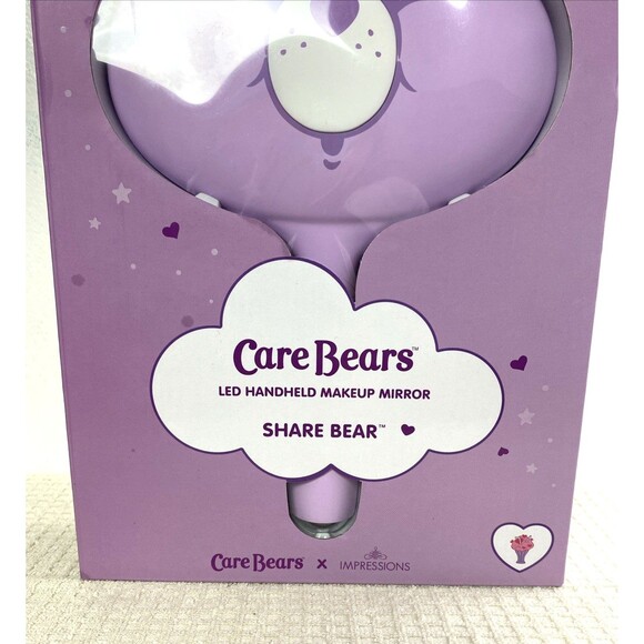 Care Bears Led Handheld Makeup Mirror Share Bear Purple White Vanity - Picture 2 of 9